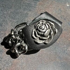 Bikercore Goth Leather Chain Purse Connector Rose Detail Biker Bag Charm Snap